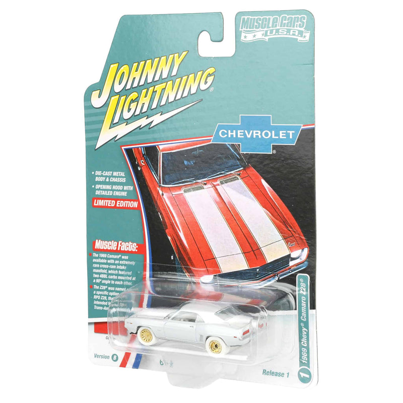 White Lightning Chase Unit ~ 1/64 1969 Chevrolet Camaro Z28, Red with White Stripes, Johnny Lightning Muscle Car Series