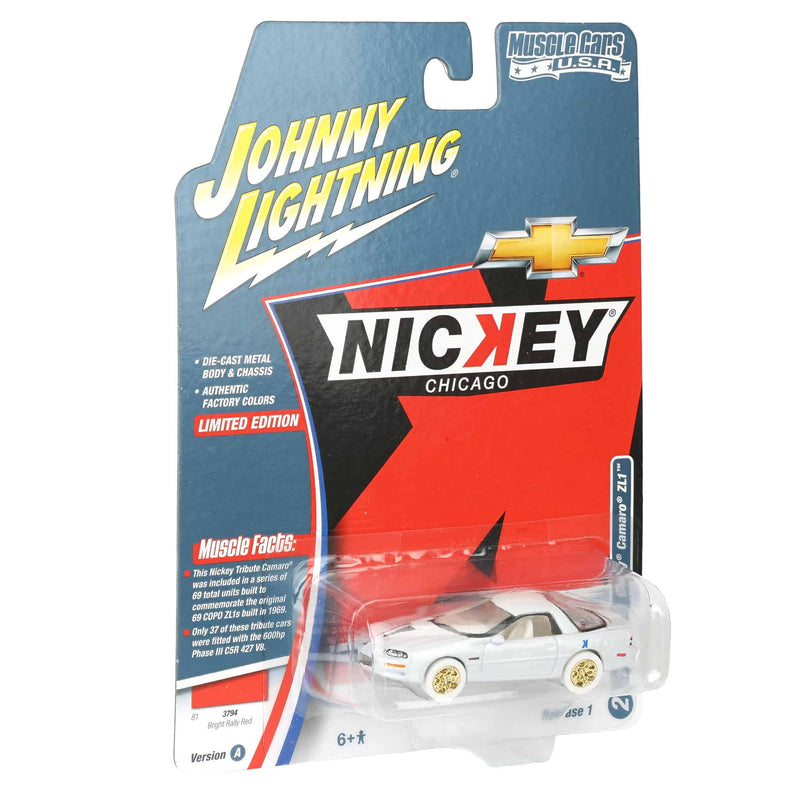 White Lightning Chase Unit ~ 1/64 Nickey 2002 Chevrolet Camaro ZL1, Johnny Lightning Muscle Car Series