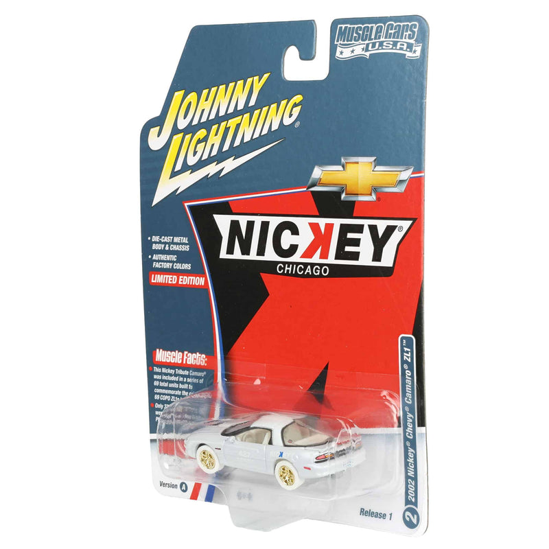 White Lightning Chase Unit ~ 1/64 Nickey 2002 Chevrolet Camaro ZL1, Johnny Lightning Muscle Car Series