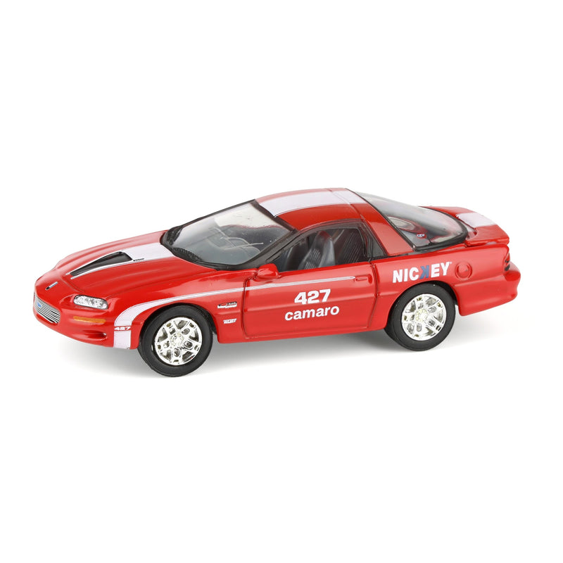 1/64 Nickey 2002 Chevrolet Camaro ZL1, Red with White Stripes, Johnny Lightning Muscle Car Series