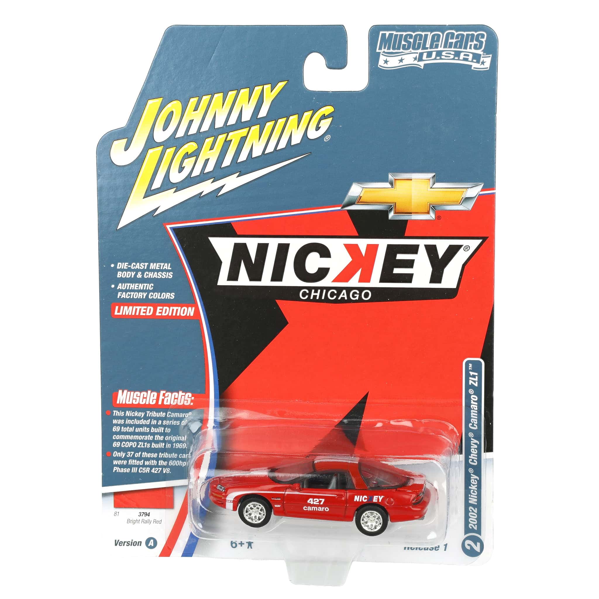 1/64 Nickey 2002 Chevrolet Camaro ZL1, Red with White Stripes