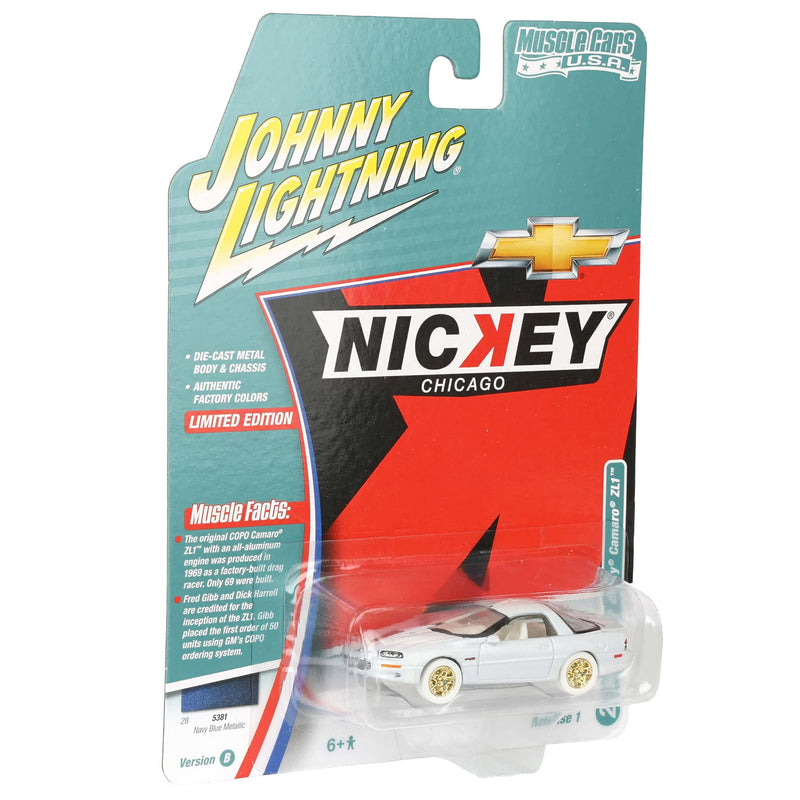 White Lightning Chase Unit ~ 1/64 Nickey 2002 Chevrolet Camaro ZL1, Johnny Lightning Muscle Car Series