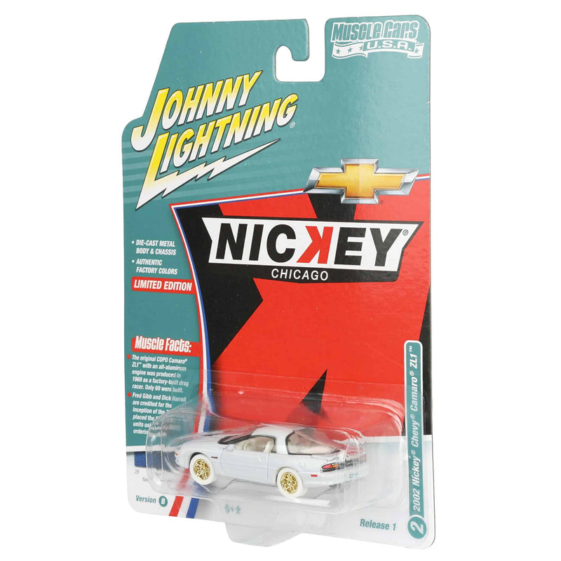 White Lightning Chase Unit ~ 1/64 Nickey 2002 Chevrolet Camaro ZL1, Johnny Lightning Muscle Car Series