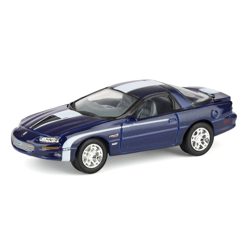 1/64 Nickey 2002 Chevrolet Camaro ZL1, Metallic Blue with White Stripes, Johnny Lightning Muscle Car Series