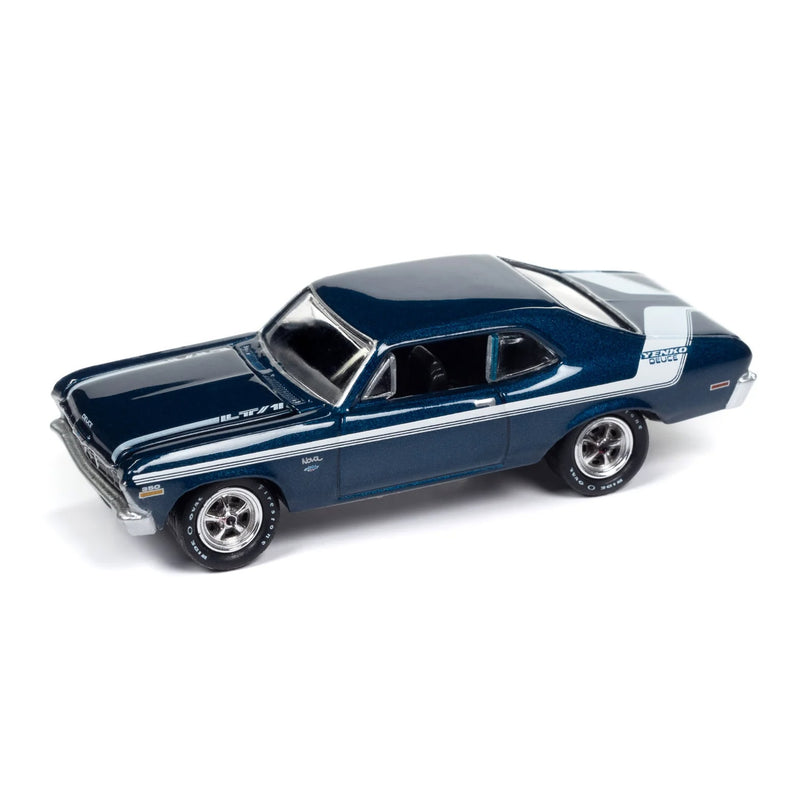 1/64 1970 Yenko Chevrolet Nova, Fathom Blue Poly with White Stripes, Johnny Lightning Muscle Car Series