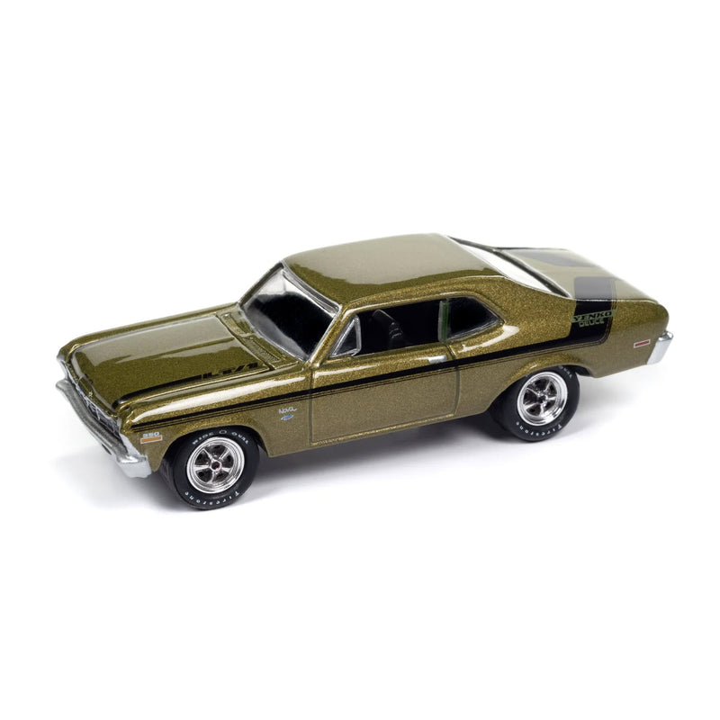 1/64 1970 Yenko Chevrolet Nova, Citrus Green Poly with Black Stripes, Johnny Lightning Muscle Car Series