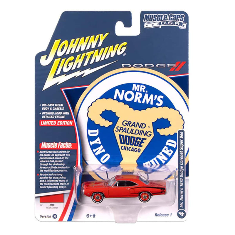 1/64 Mr. Norm's 1970 Dodge Super Bee, Hemi Orange, Johnny Lightning Muscle Car Series