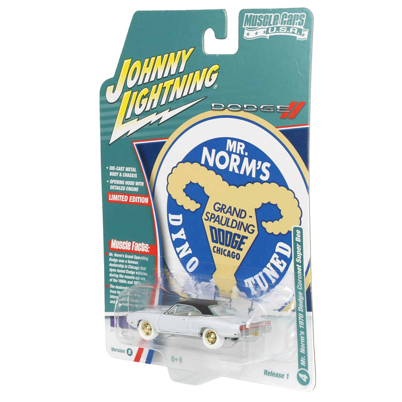 White Lightning Chase Unit ~ 1/64 Mr. Norm's 1970 Dodge Super Bee, Plum Crazy Purple, Johnny Lightning Muscle Car Series