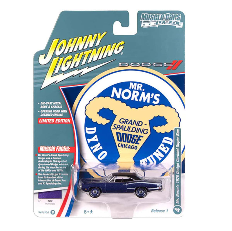 1/64 Mr. Norm's 1970 Dodge Super Bee, Plum Crazy Purple, Johnny Lightning Muscle Car Series