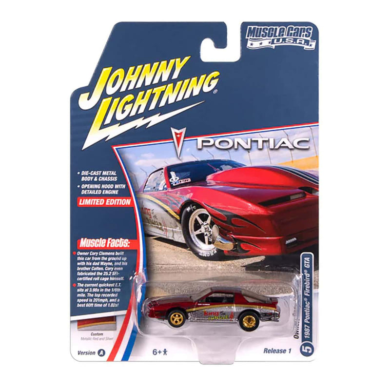 1/64 1987 Pontiac Trans Am King of the Jungle, Metallic Red with Silver & Gold, Johnny Lightning Muscle Car Series