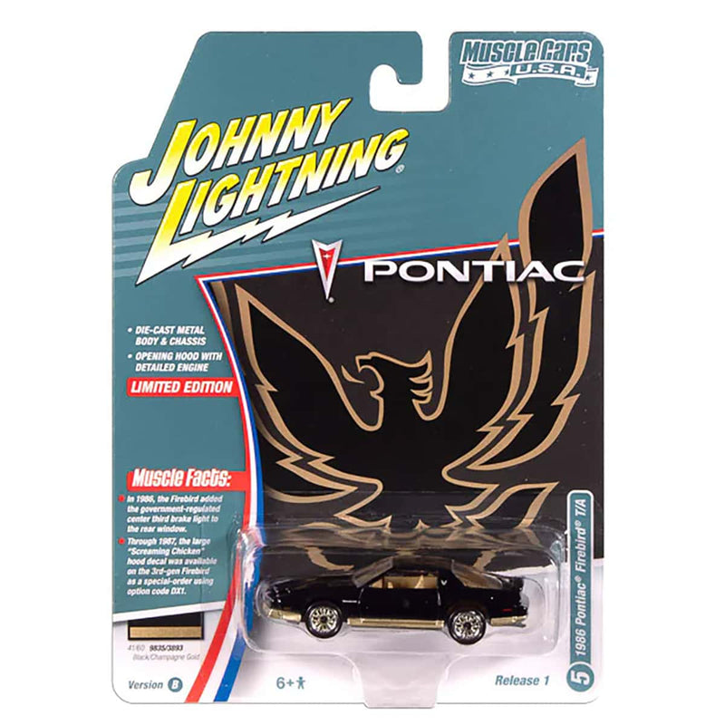 1/64 1987 Pontiac Trans Am King of the Jungle, Gloss Black with Gold, Johnny Lightning Muscle Car Series