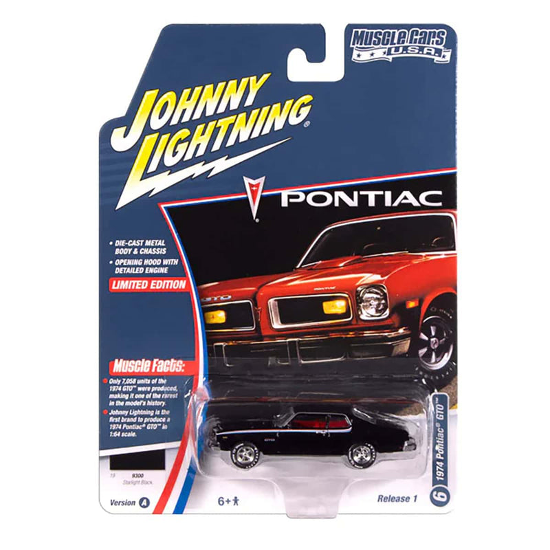 1/64 1974 Pontiac GTO, Gloss Black, Johnny Lightning Muscle Car Series