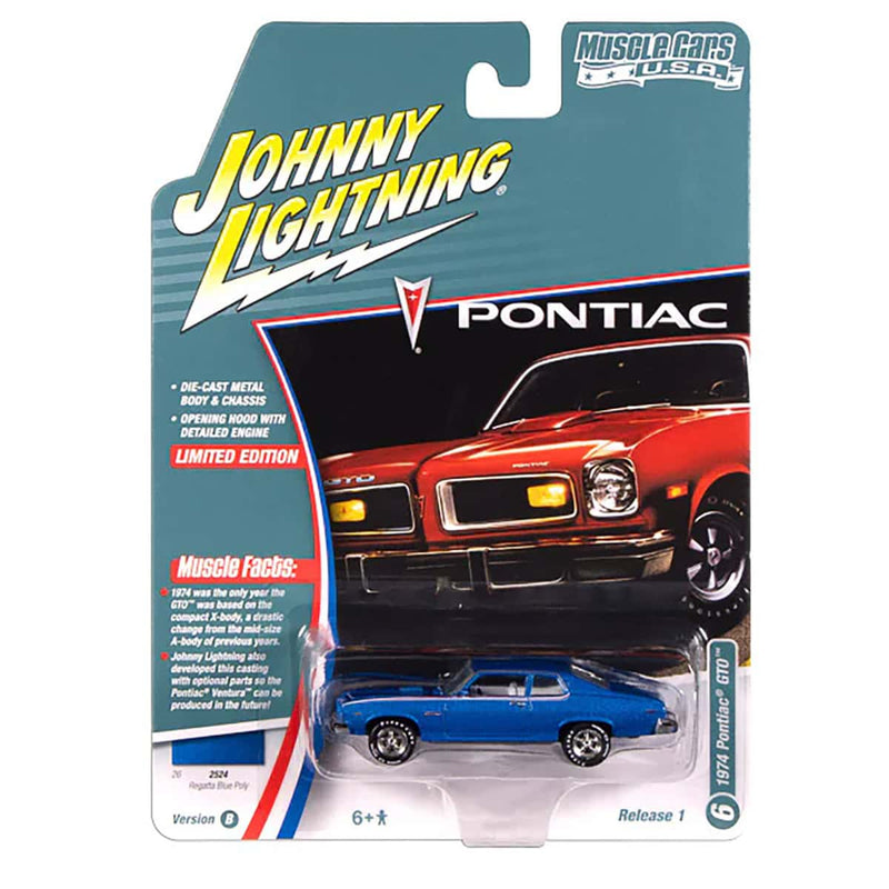 1/64 1974 Pontiac GTO, Regatta Blue Ploy, Johnny Lightning Muscle Car Series