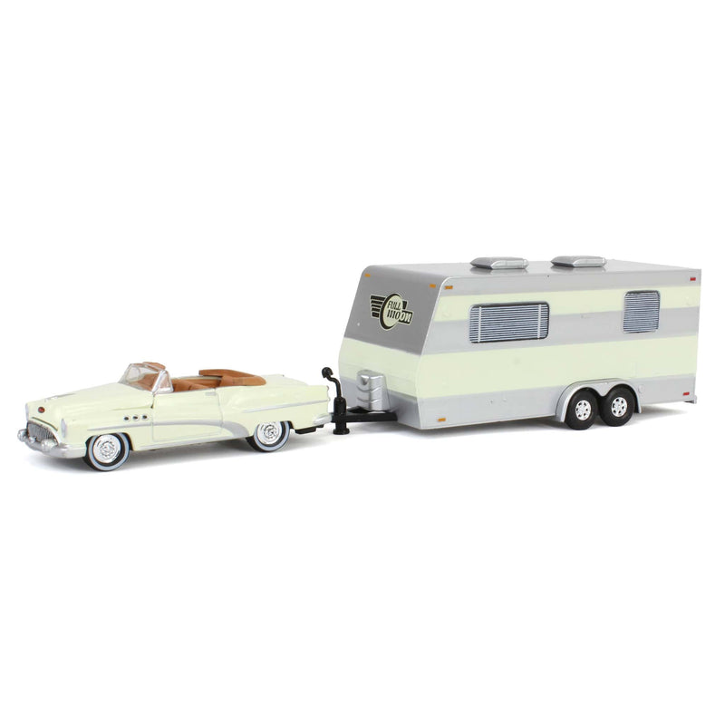 1/64 1953 Buick Super with Camper Trailer in Majestic White, Johnny Lightning