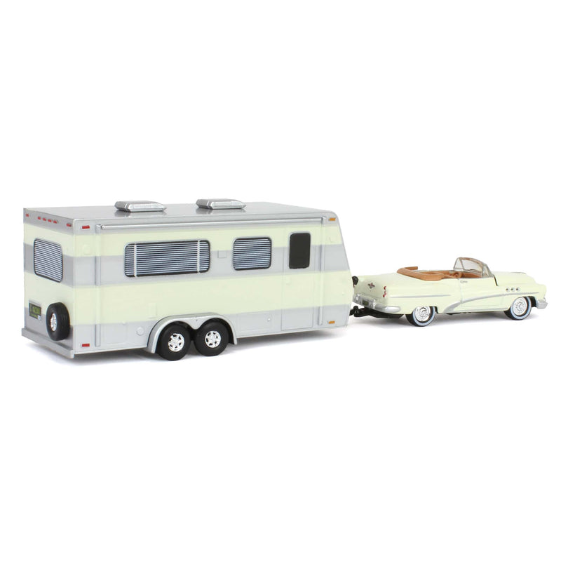 1/64 1953 Buick Super with Camper Trailer in Majestic White, Johnny Lightning