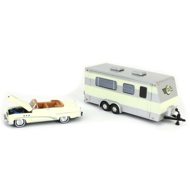 1/64 1953 Buick Super with Camper Trailer in Majestic White, Johnny Lightning