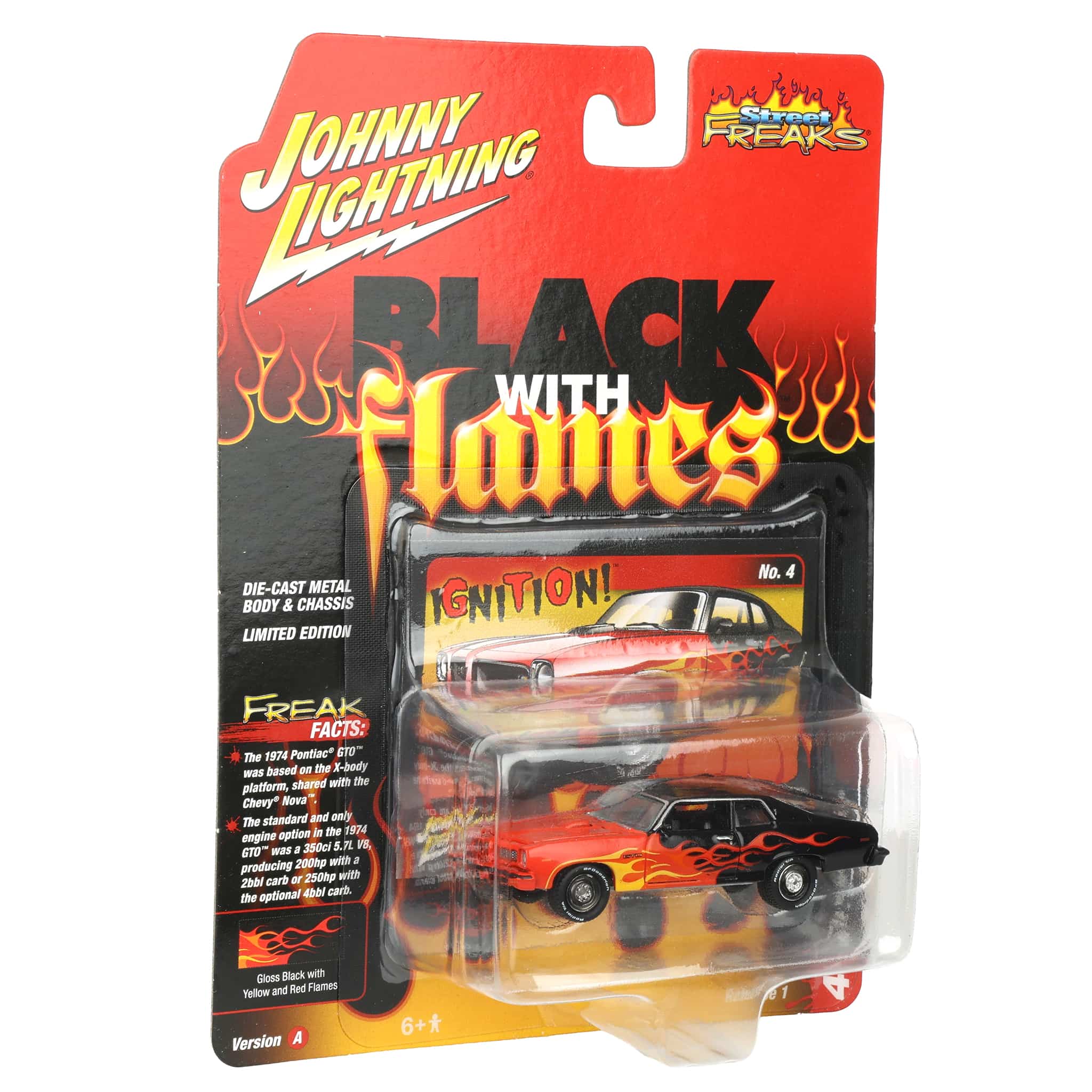 1/64 1974 Pontiac GTO, Black with Red Orange & Yellow Flames