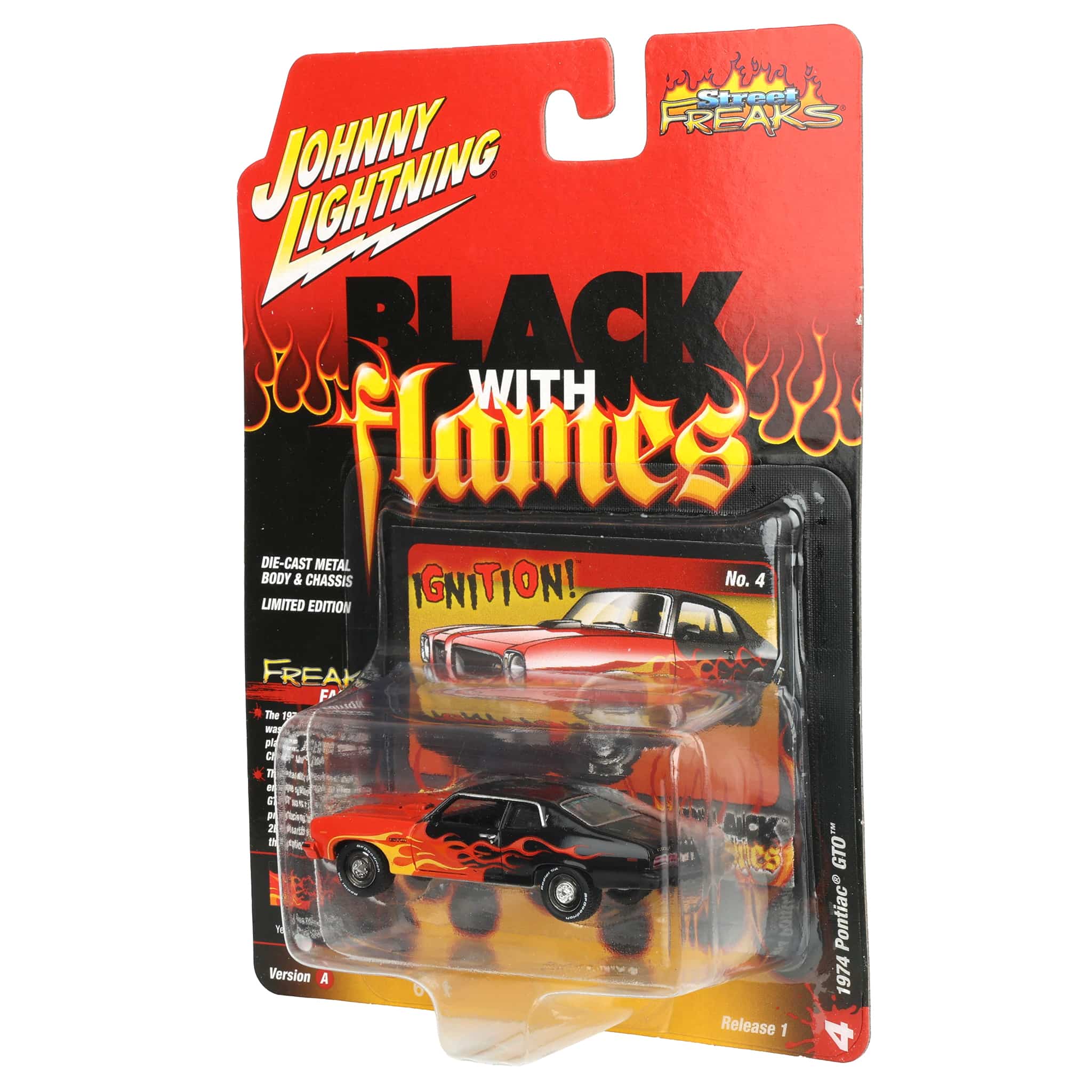 1/64 1974 Pontiac GTO, Black with Red Orange & Yellow Flames