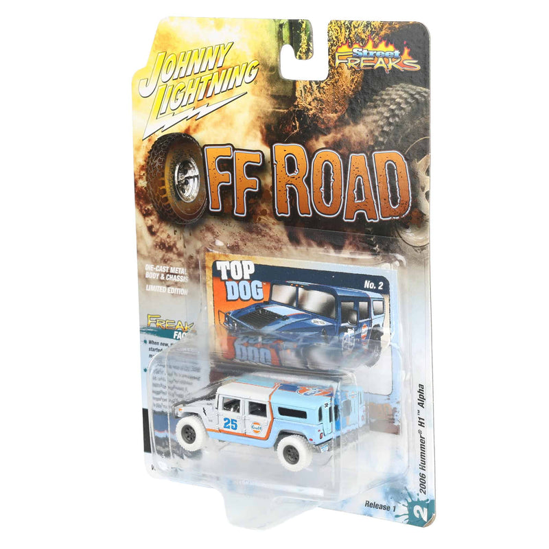 White Lightning Chase Unit ~ 1/64 2006 Hummer H1 Alpha, Gulf Oil, Johnny Lightning Off Road