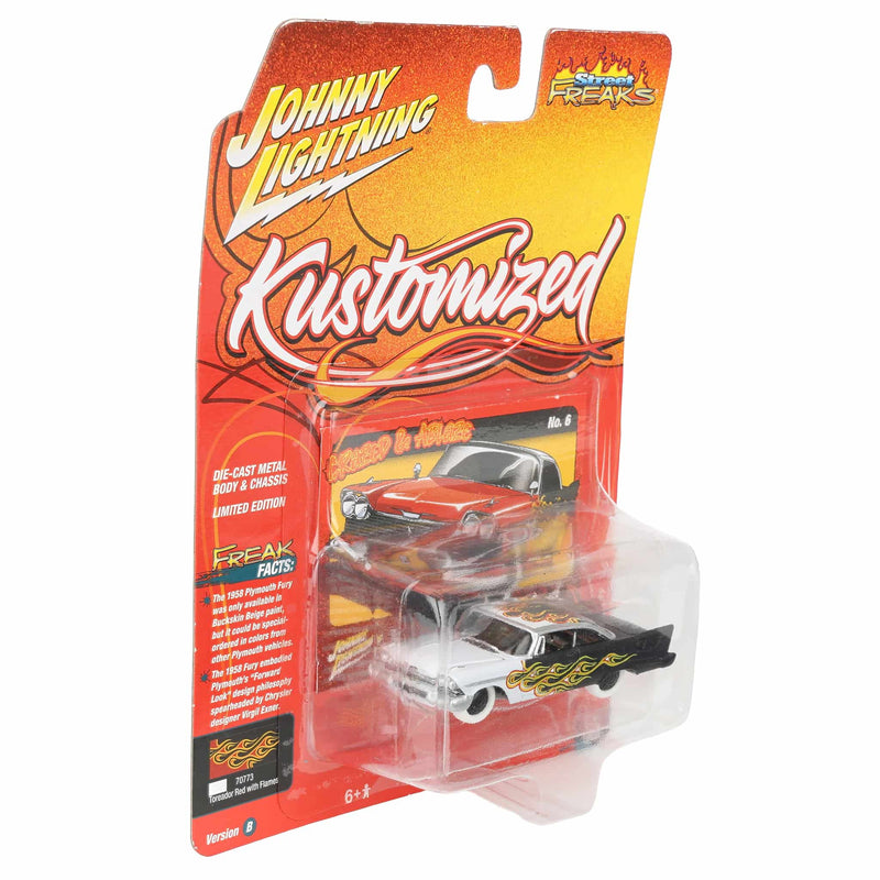 White Lightning Chase Unit ~ 1/64 1958 Plymouth Fury with Flames, Johnny Lightning Kustomized