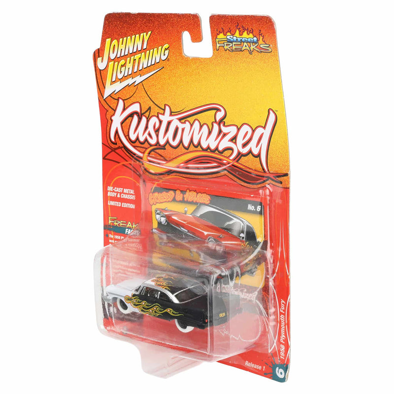 White Lightning Chase Unit ~ 1/64 1958 Plymouth Fury with Flames, Johnny Lightning Kustomized