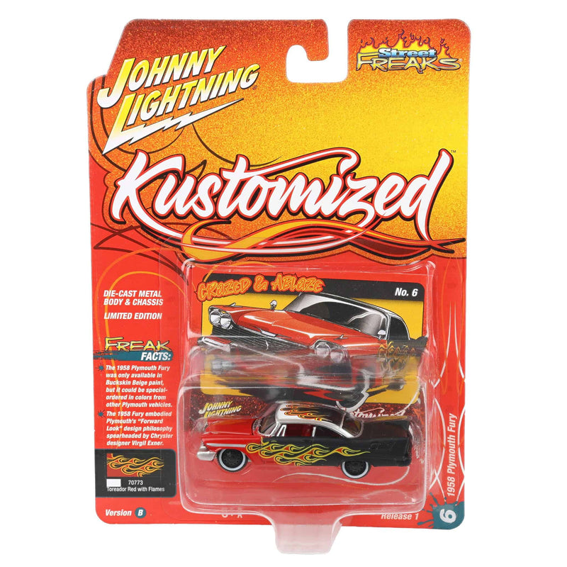 1/64 1958 Plymouth Fury with Flames, Johnny Lightning Kustomized