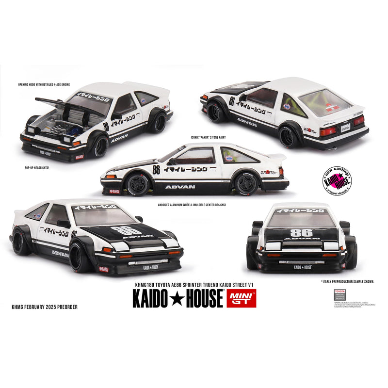 1/64 Toyota AE86 Sprinter Trueno, Kaido Street V1, White, Kaido House x Mini GT