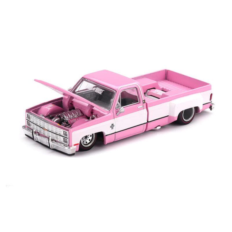 SEALED 1/64 Chevrolet Silverado Dually Vintage Spec V2, Pink & White, Kaido House x Mini GT - Chance for Raw Chase Unit