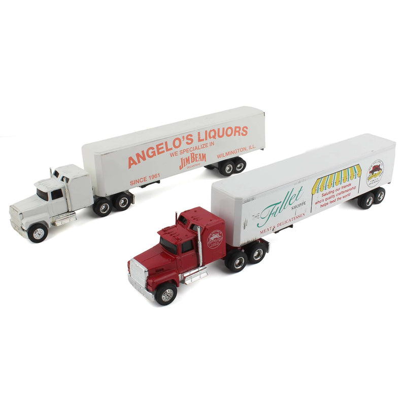 Lot of (1) 1/64 The Fillet Shoppe Semi, (1) 1/64 Angelo's Liquors Semi, and (1) 1/64 Hy-Vee Food Stores Semi