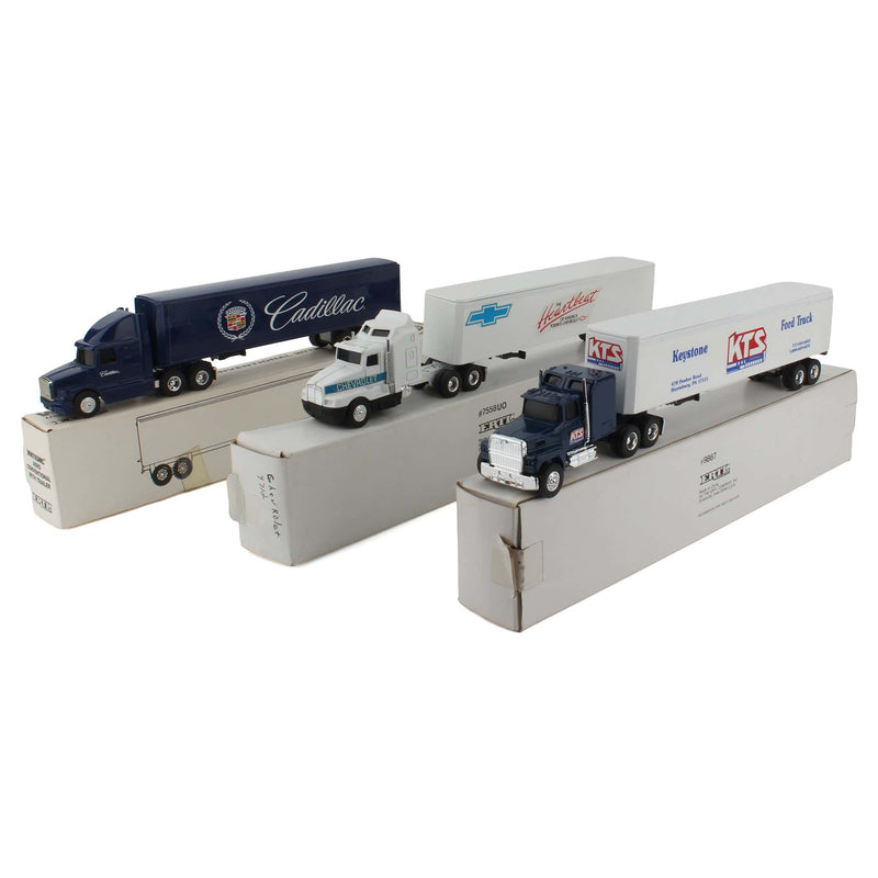 Lot of (1) 1/64 Cadillac Semi Truck, (1) 1/64 Chevrolet Semi Truck and (1) 1/64 Keystone Ford Truck Sales Semi Truck