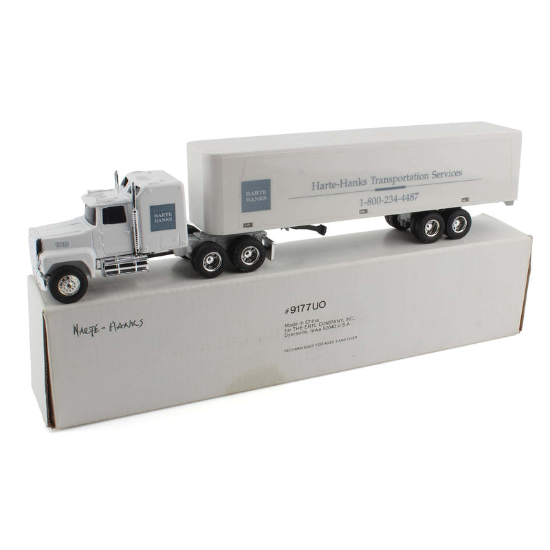 Lot of (4) 1/64 Transport Semis with Box Trailers and (1) 1/64 Corporate Semi with Tanker Trailer by ERTL