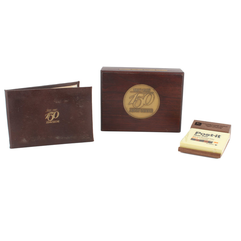 Lot of (2) John Deere Desktop Items and (1) First Day Issue Postage Stamp with Protective Case