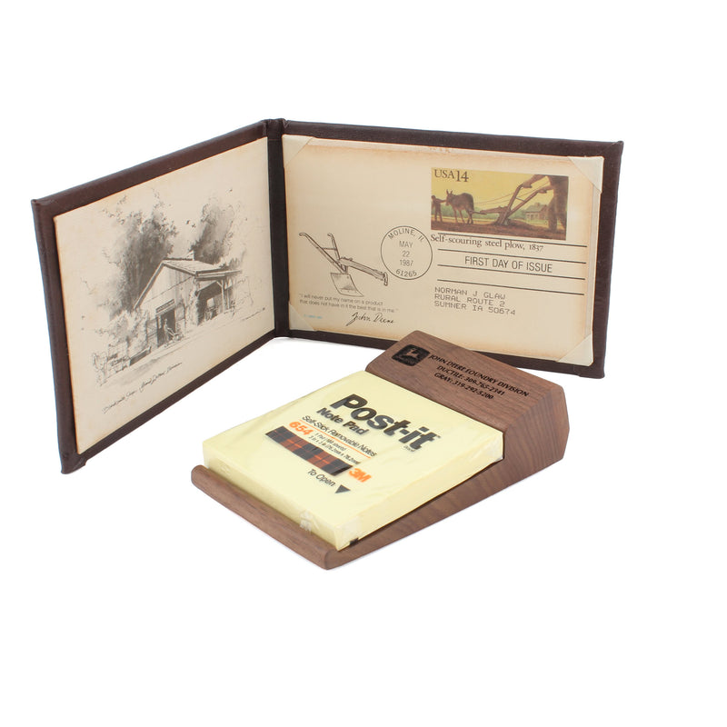 Lot of (2) John Deere Desktop Items and (1) First Day Issue Postage Stamp with Protective Case