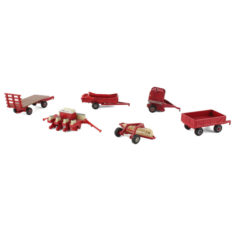 Lot of (6) 1/64 Red Farm Wagons and Other Implements by ERTL