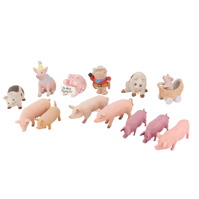 Lot of (6) Porcelain Pig Figurines and (7) PVC Pigs