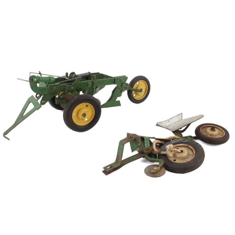 Lot of (3) Farm Implements Including Tru Scale Disc, Slik Double Drag Rake and Eska John Deere Plow and (1) Set of Plow Pieces