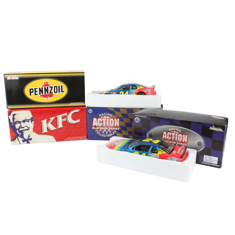 Lot of (4) 1/24 NASCAR Racing Diecast Cars by Action Performance, Includes (2) Jeff Gordon & Signed Steve Park Pennzoil