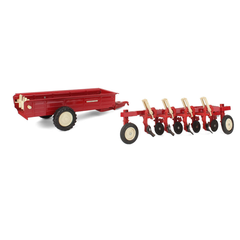 Lot of (1) 1/16 International Solid Manure Spreader and (1) 1/16 International 4-Bottom Plow