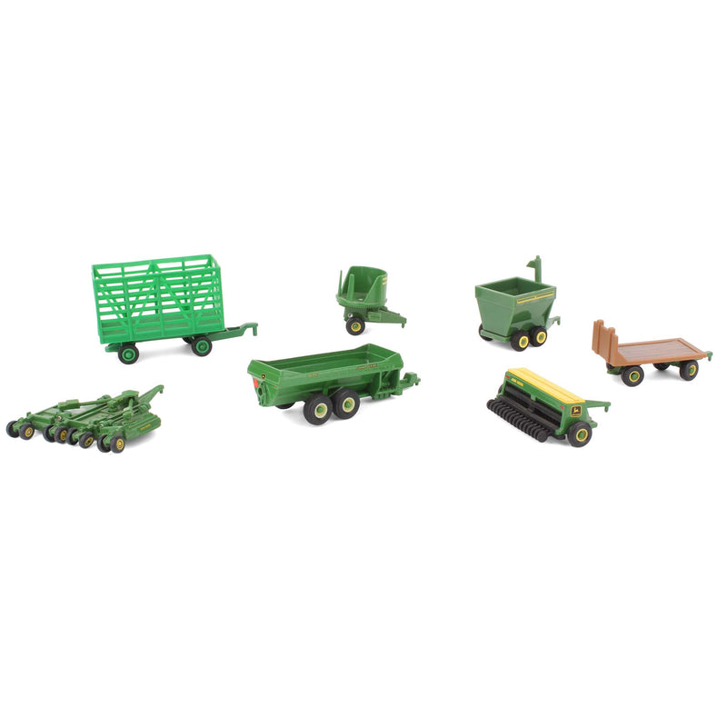 Lot of (5) 1/64 Farming Implements by ERTL, (1) 1/64 Grain Cart by Mini Toys, and (1) 1/64 Wagon by Maisto