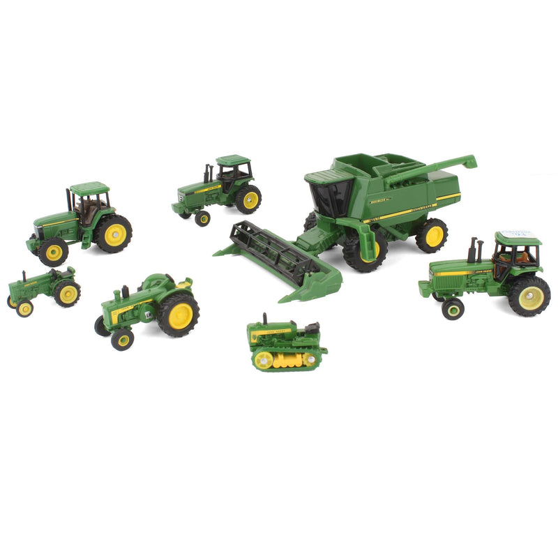 Lot of (5) 1/64 John Deere Tractors, (1) 1/64 John Deere Crawler and (1) 1/64 John Deere Combine with Header