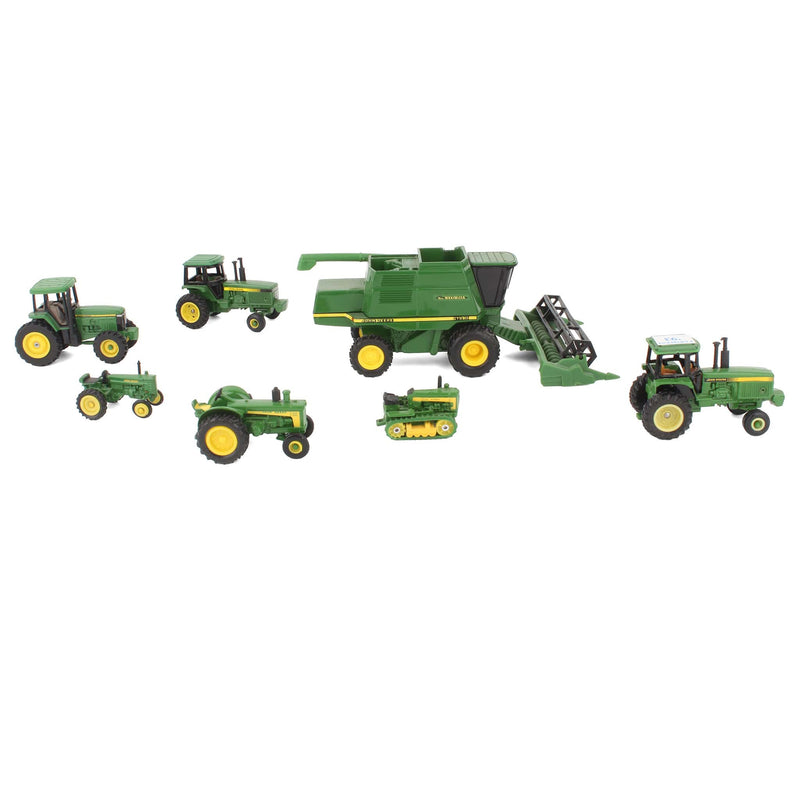 Lot of (5) 1/64 John Deere Tractors, (1) 1/64 John Deere Crawler and (1) 1/64 John Deere Combine with Header