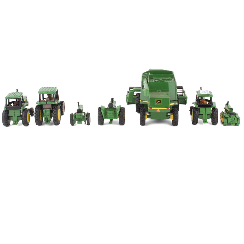 Lot of (5) 1/64 John Deere Tractors, (1) 1/64 John Deere Crawler and (1) 1/64 John Deere Combine with Header