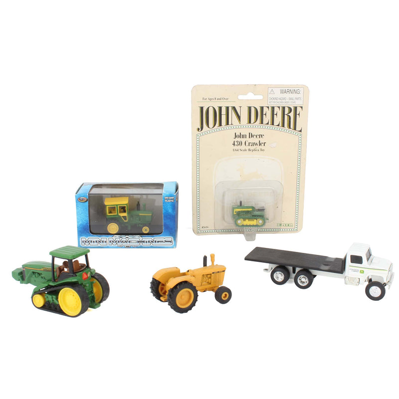 Lot of (3) 1/64 John Deere Tractors, (1) 1/64 John Deere Crawler, and (1) 1/64 John Deere Flatbed Truck