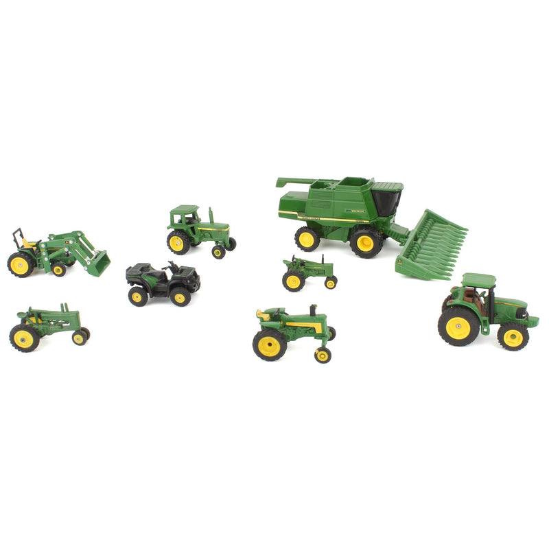 Lot of (6) 1/64 John Deere Tractors, (1) 1/64 John Deere Combine, and (1) John Deere ATV