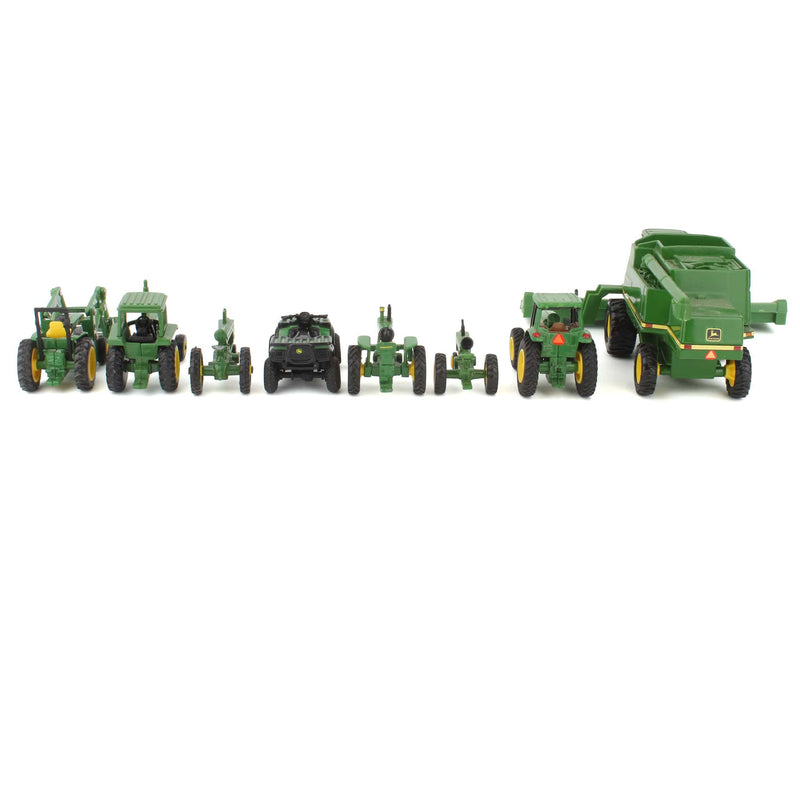Lot of (6) 1/64 John Deere Tractors, (1) 1/64 John Deere Combine, and (1) John Deere ATV