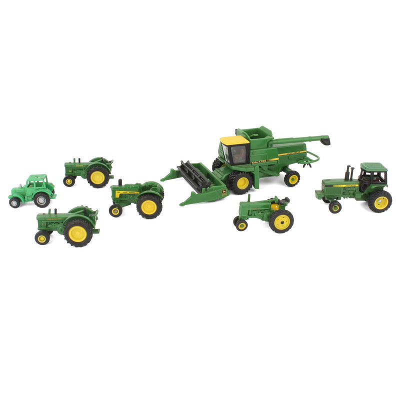 Lot of (1) 1/64 John Deere Combine, (5) 1/64 John Deere Tractors, and (1) Miscellanious Tractor