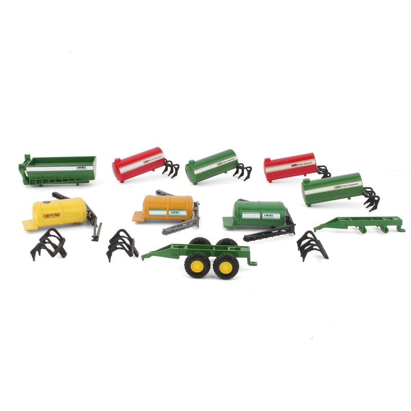 Lot of (3) 1/64 Sprayer Bodies, (4) 1/64 Liquid Fertilizer Bodies, (1) 1/64 Grain Wagon Body, (1) 1/64 Chassis, and (5) 1/64 Assorted Parts
