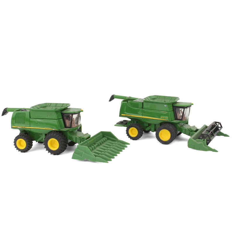 Lot of (2) 1/64 John Deere Combine with (2) Grain Headers and (2) Corn Headers by ERTL