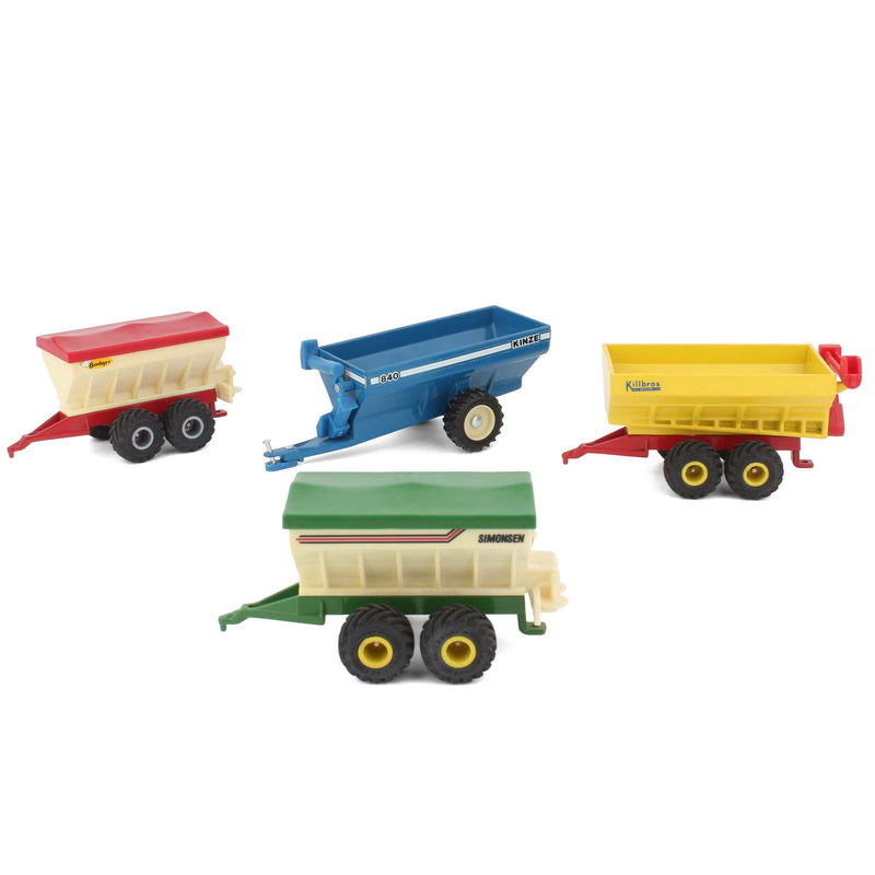 Lot of (2) 1/64 Metal Grain Carts and (2) 1/64 Plastic Tank Spreaders with Covers
