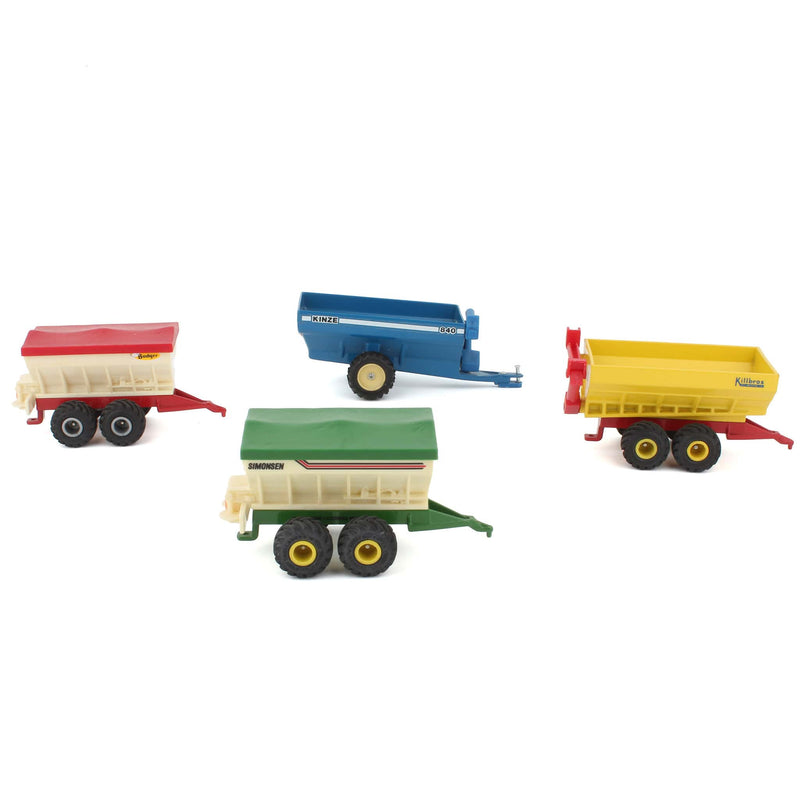 Lot of (2) 1/64 Metal Grain Carts and (2) 1/64 Plastic Tank Spreaders with Covers